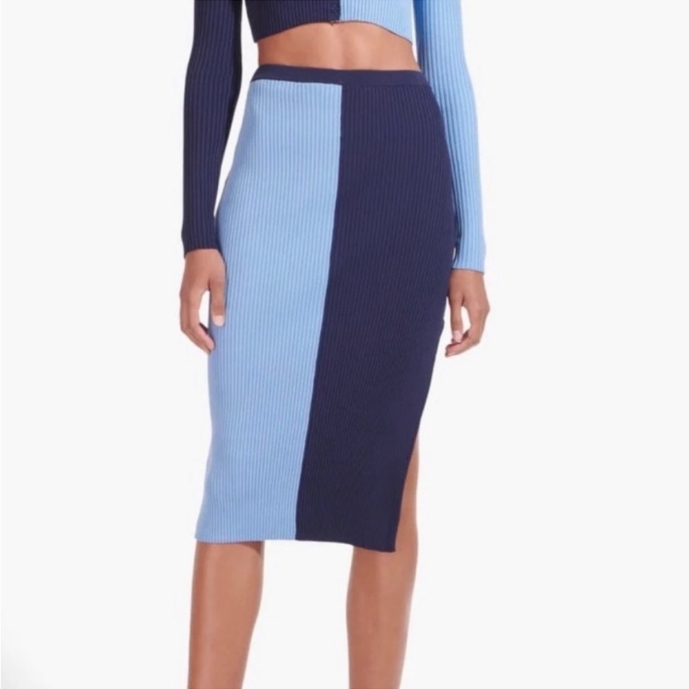 New STAUD Navy & Blue Lorraine Midi Skirt Size Medium